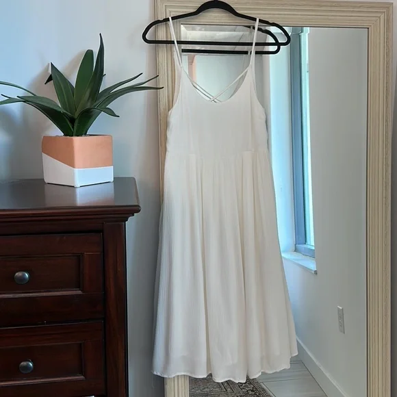 knee length dresses for ladies Urban Outfitters Solid Tiered Midi Dress  White Chocolate Couture